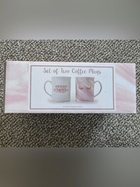 Set of Two Pink Marble Coffee Mugs - New In Box
